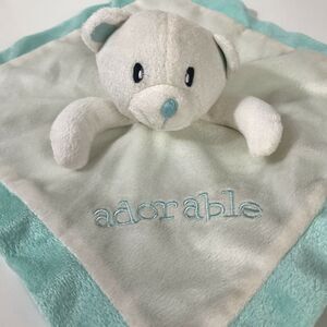 Mini Bean “Adorable” Bear Lovey Mint Green White Baby Security Blanket